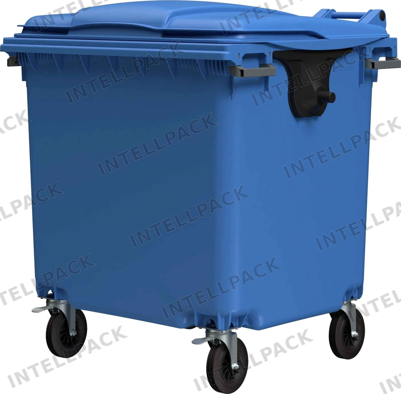 Мусорный контейнер 1100 л iPlast тёмно-голубой 4-колёсный с тёмно-голубой крышкой без педали