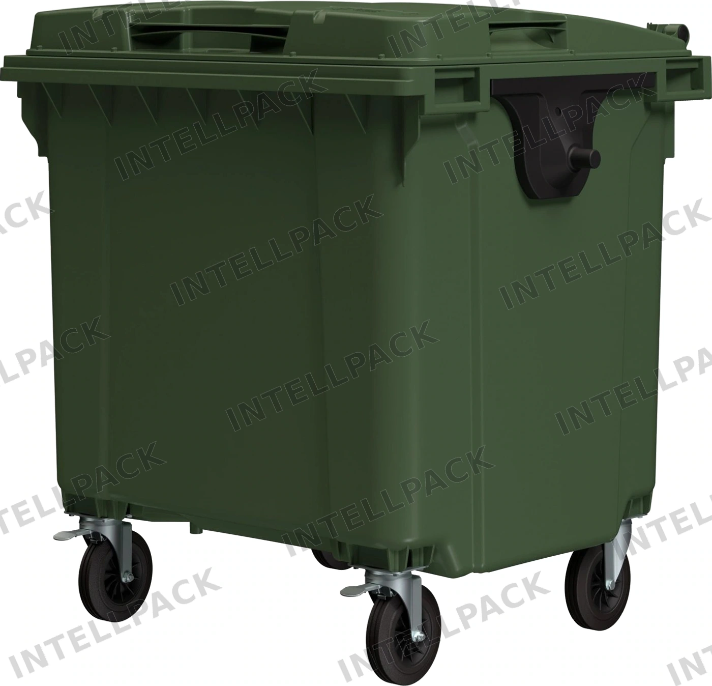Мусорный контейнер 1100 л iPlast зелёный 4-колёсный с зелёной крышкой N1 (20.807.1)