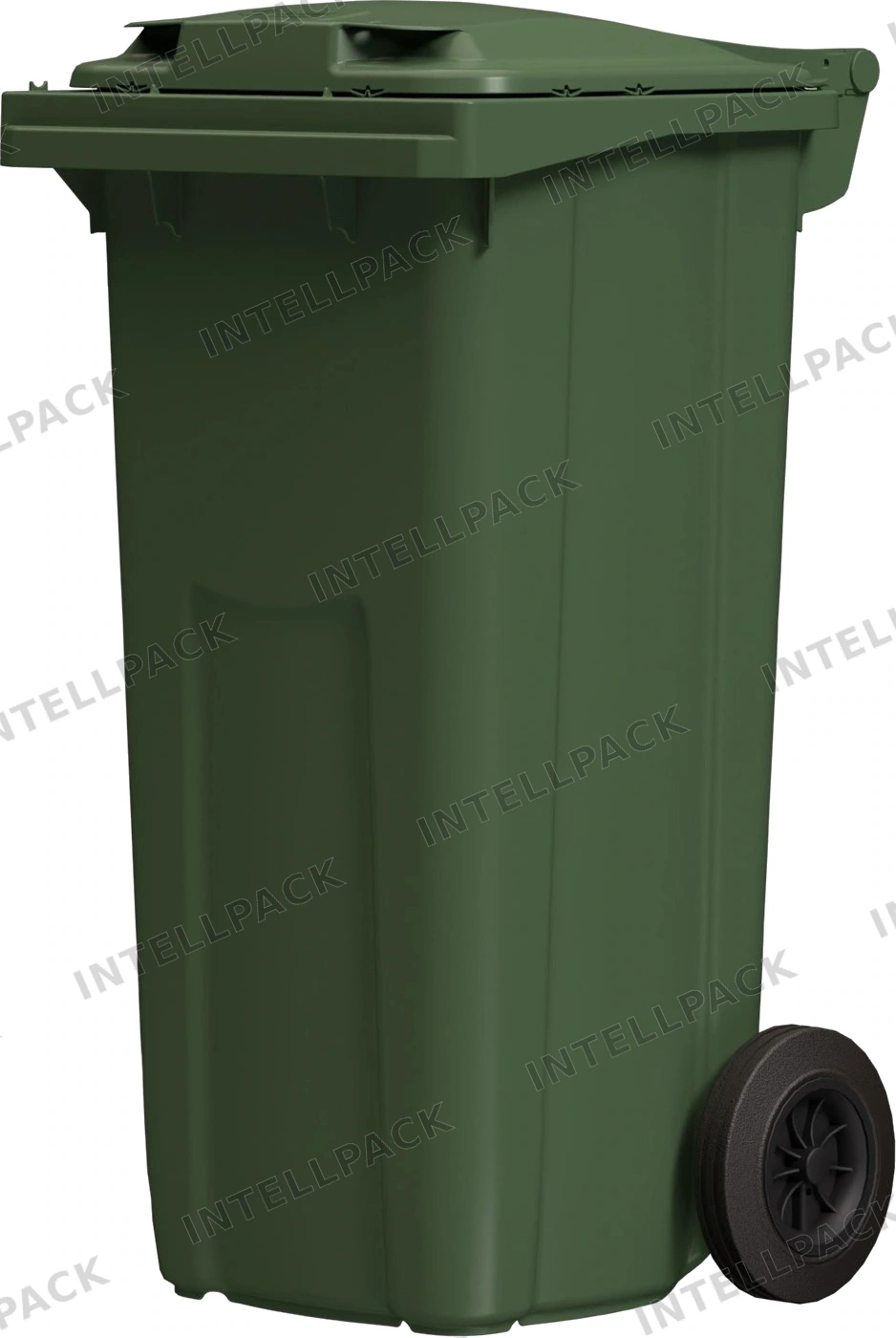 Мусорный контейнер 120 л iPlast зелёный 2-колёсный (д. 200 мм) с зелёной крышкой NEW (20.805)