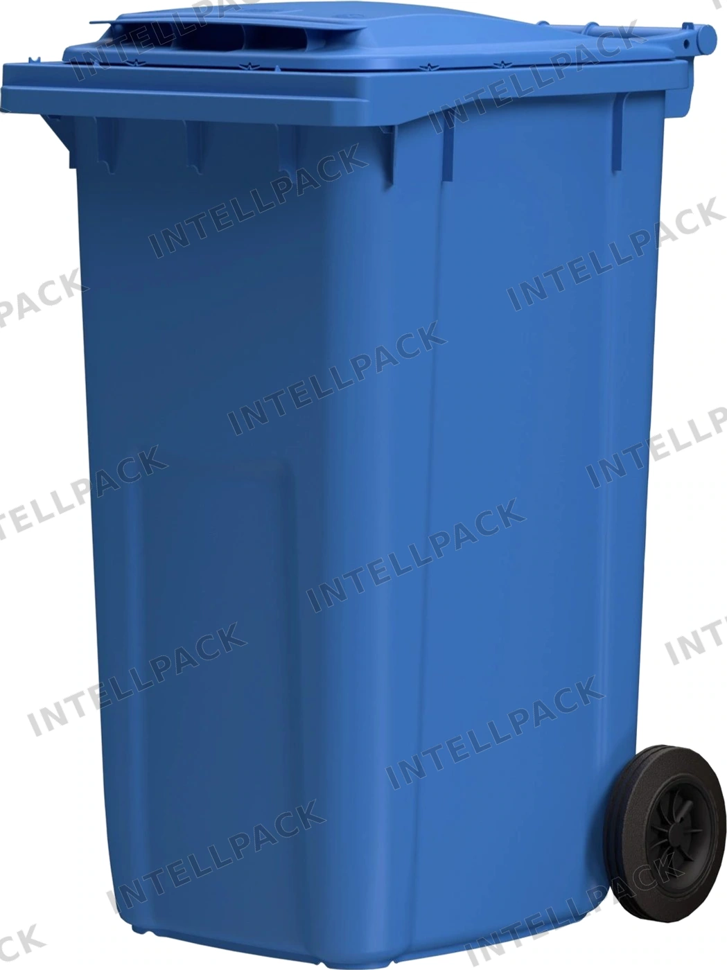 Мусорный контейнер 240 л iPlast тёмно-голубой 2-колёсный (д. 200 мм) с тёмно-голубой крышкой