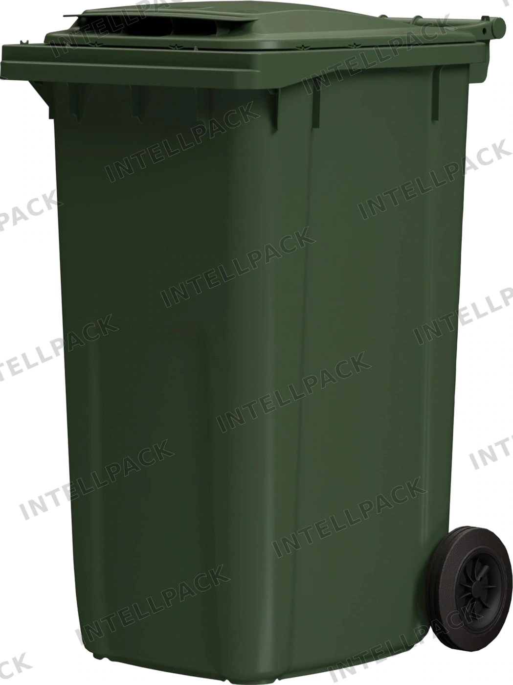 Мусорный контейнер 240 л iPlast зелёный 2-колёсный (д. 200 мм) с зелёной крышкой NEW (20.808)