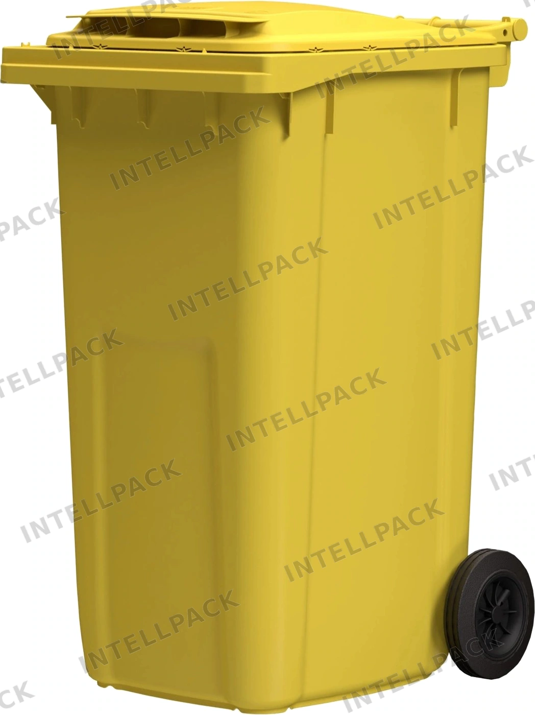 Мусорный контейнер 240 л iPlast жёлтый 2-колёсный (д. 200 мм) с жёлтой крышкой NEW (20.808)