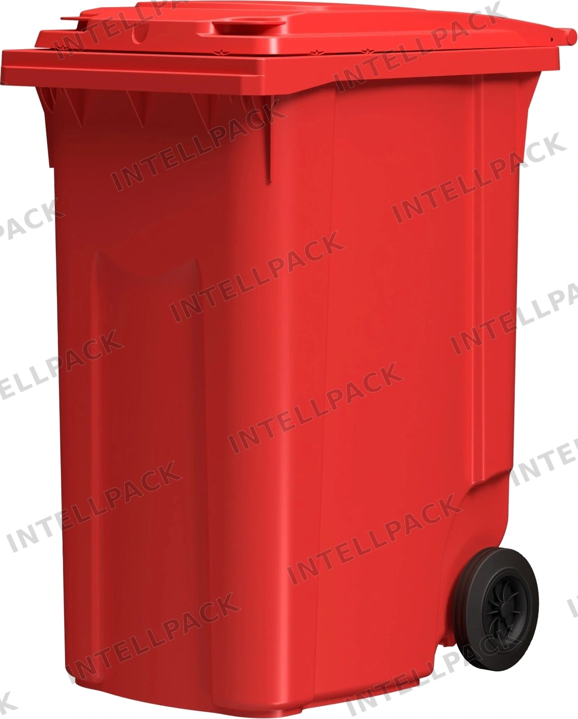 Мусорный контейнер 360 л iPlast красный 2-колёсный (д. 200 мм) с красной крышкой