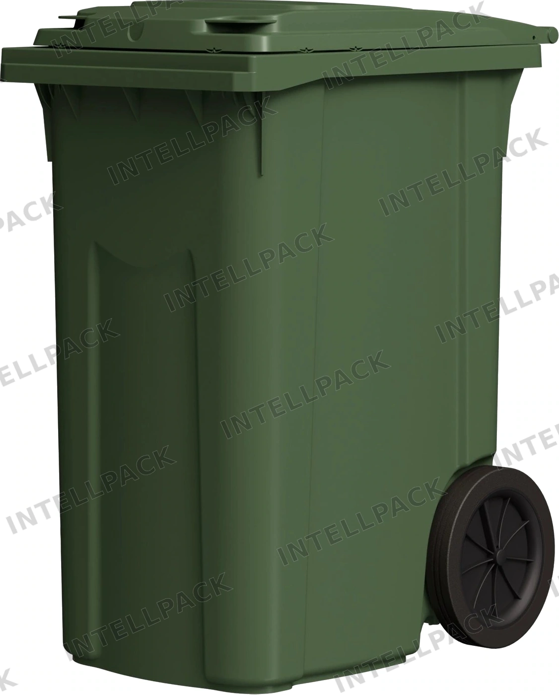 Мусорный контейнер 360 л iPlast зелёный 2-колёсный (д. 300 мм) с зелёной крышкой