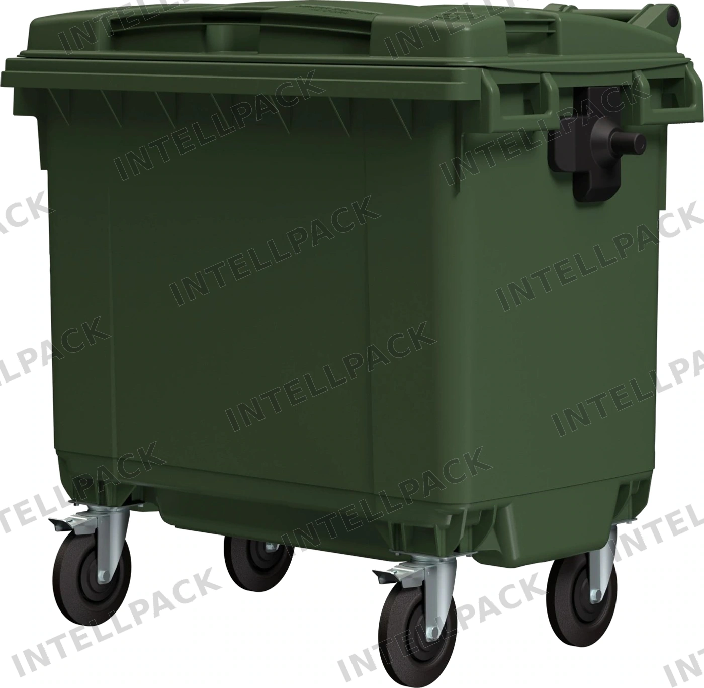 Мусорный контейнер 660 л iPlast зелёный 4-колёсный с зелёной крышкой
