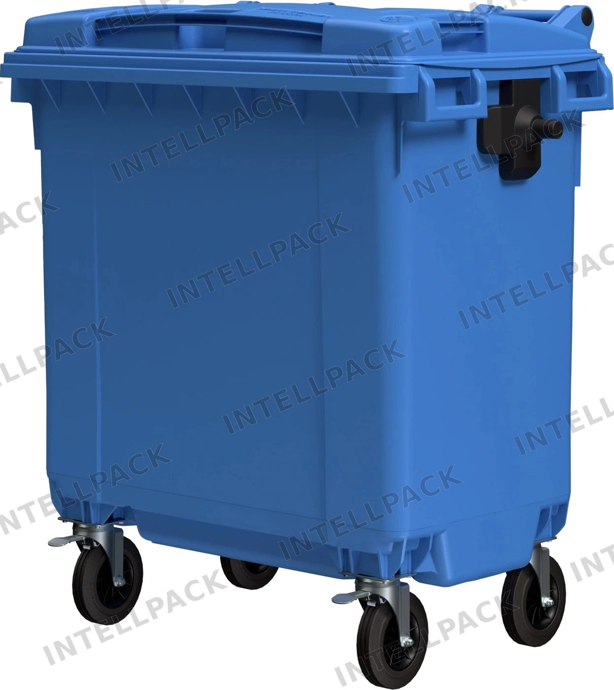 Мусорный контейнер 770 л iPlast тёмно-голубой 4-колёсный с тёмно-голубой крышкой