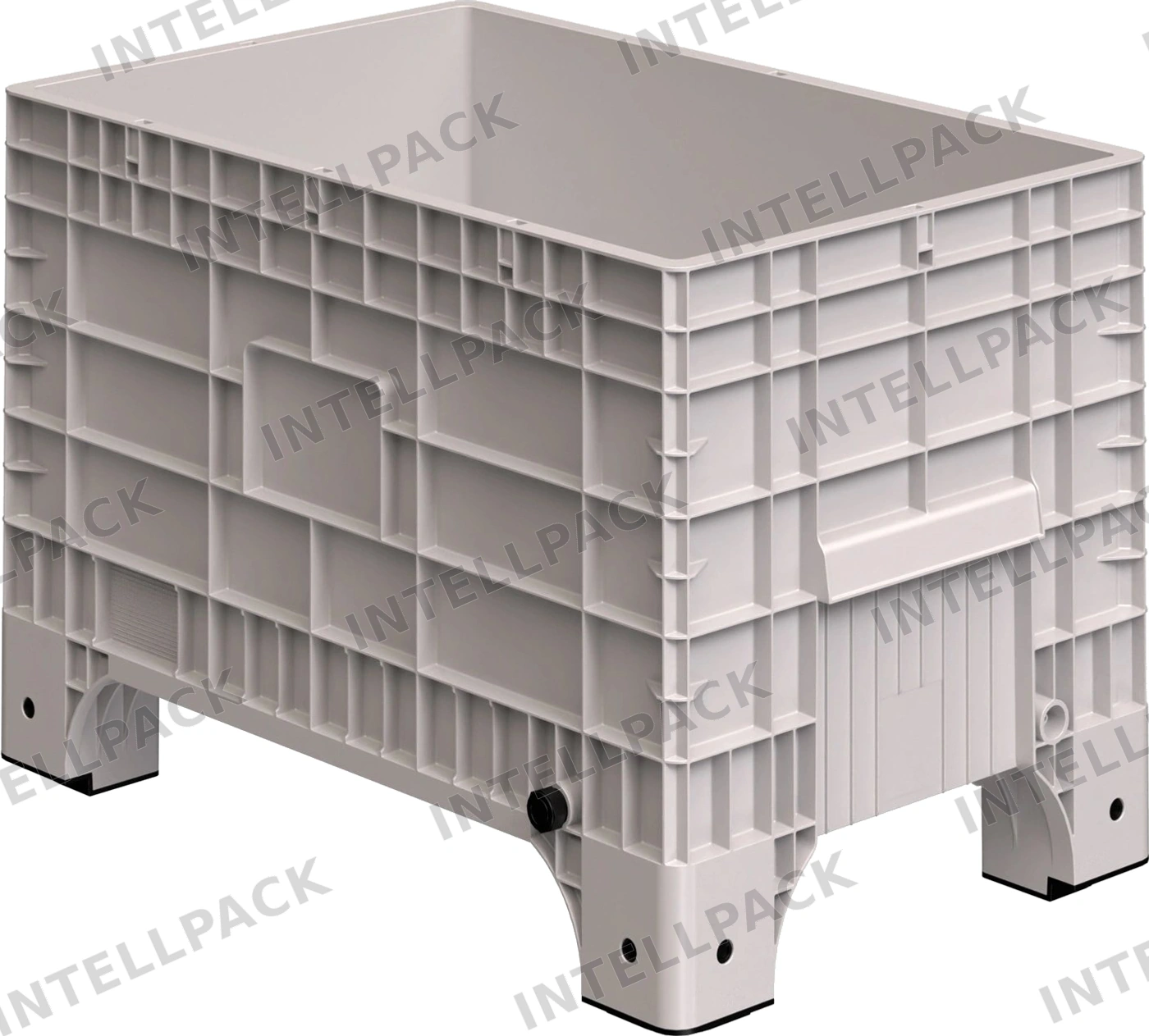 Большой контейнер 1020х640х675 мм iPlast iBOX светло-серый со сплош. стенками и дном, на ножках с пробкой 1 дюйм