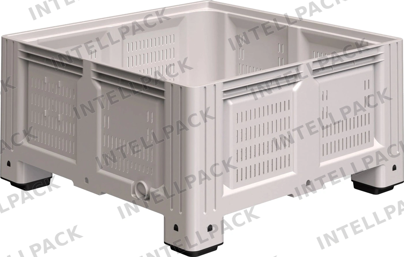 Большой контейнер 1130x1130x580 мм iPlast iBOX светло-серый c перфорированными стенками и дном, на ножках