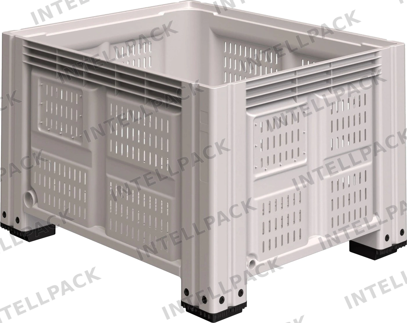 Большой контейнер 1200x1000x760 мм iPlast iBOX светло-серый c перфорированными стенками и дном, на ножках