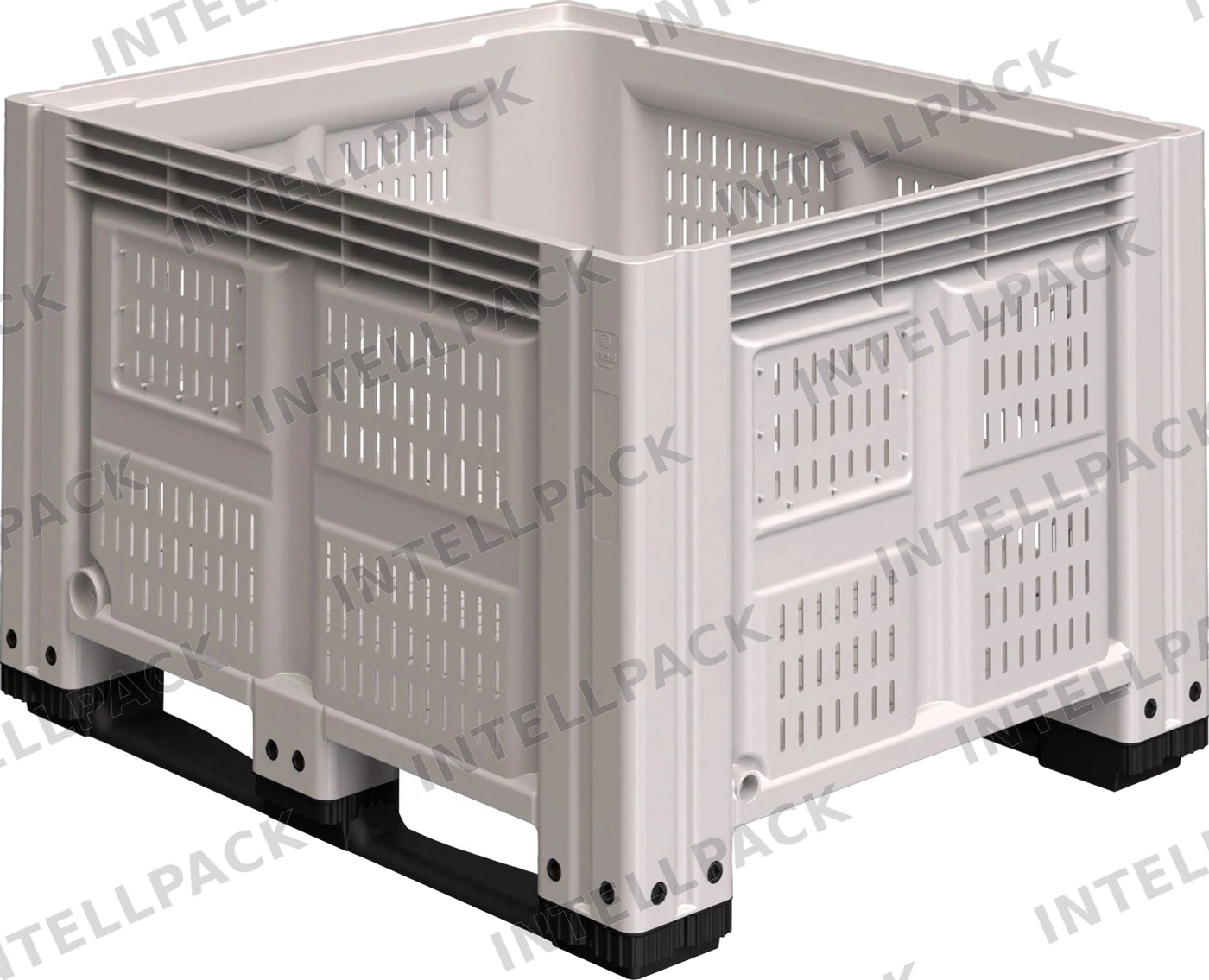Большой контейнер 1200x1000x780 мм iPlast iBOX светло-серый c перфорированными стенками и дном, на полозьях