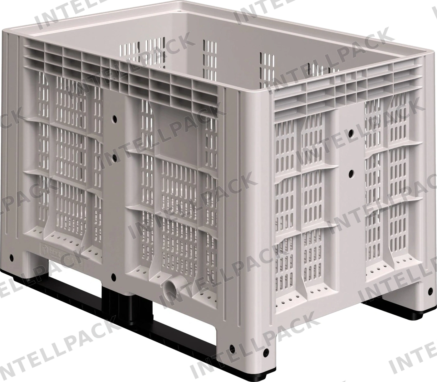 Большой контейнер 1200x800x800 мм iPlast iBOX светло-серый c перфорированными стенками и дном, на полозьях