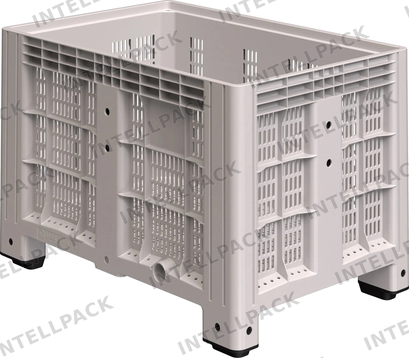 Большой контейнер 1200x800x800 мм iPlast iBOX светло-серый c перфорированными стенками и дном, на ножках