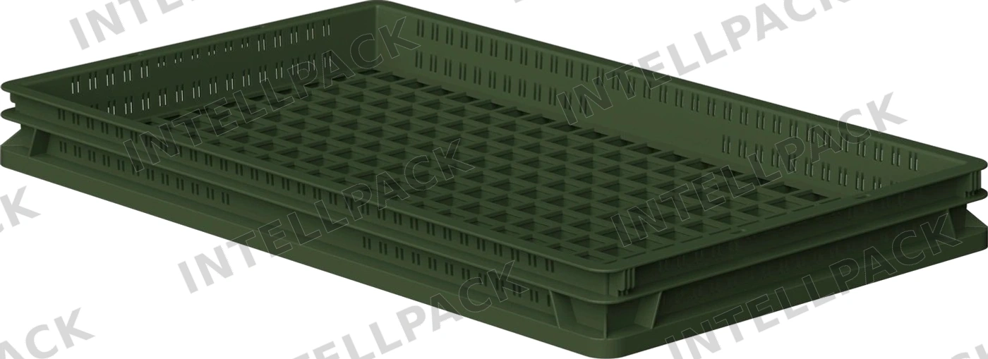 Пищевой ящик универсальный 740x440x70 мм iPlast зелёный ЭКО с перфорированными стенками и дном