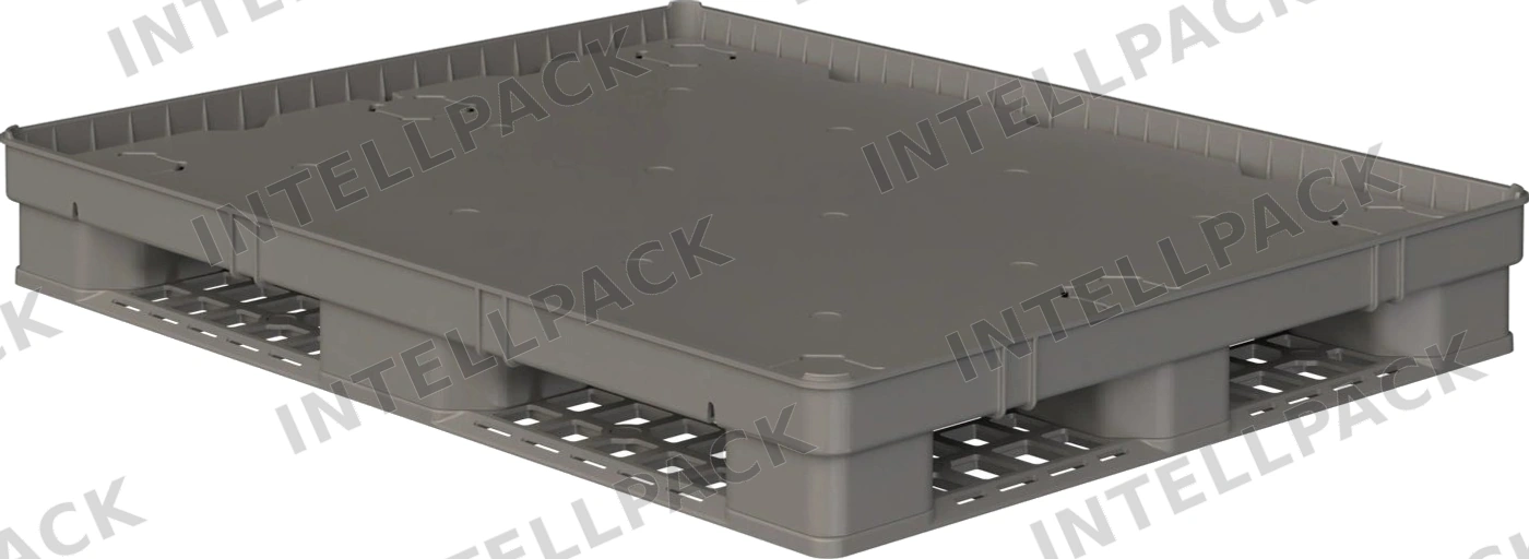 Пластиковый паллет 1470x1140x180 мм iPlast серый сплошной на 3 полозьях