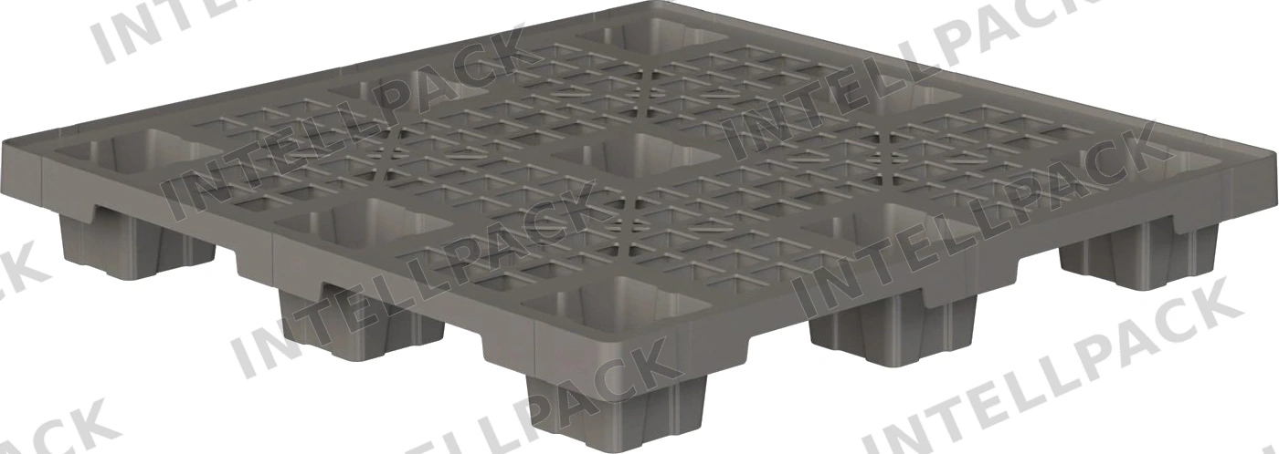 Пластиковый паллет 1100x1100x140 мм iPlast серый перфорированный на ножках с бортиком