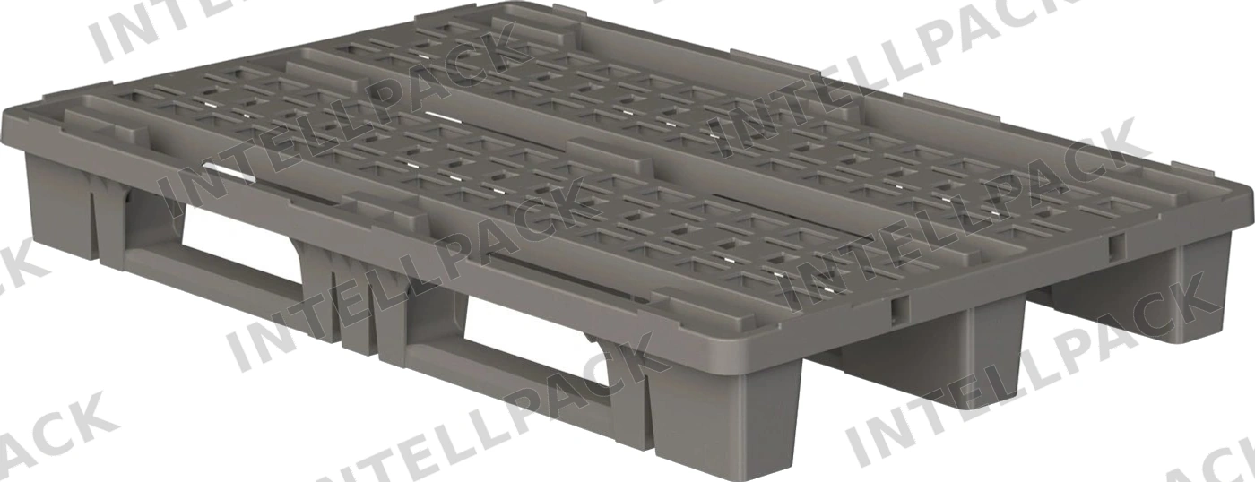 Пластиковый паллет 1200x800x153 мм iPlast серый ЭКО полипропиленовый перфорированный на 3 полозьях с бортиком