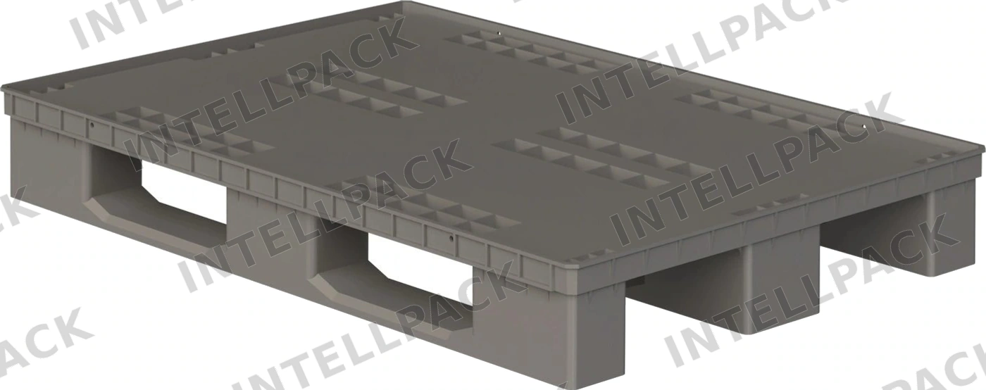 Пластиковый паллет 1200x800x160 мм iPlast серый сплошной на 3 полозьях с бортиком и элементами усиления