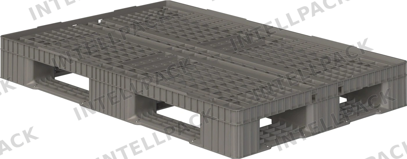 Пластиковый паллет 1210x810x150 мм iPlast серый перфорированный на 6 полозьях с бортиком