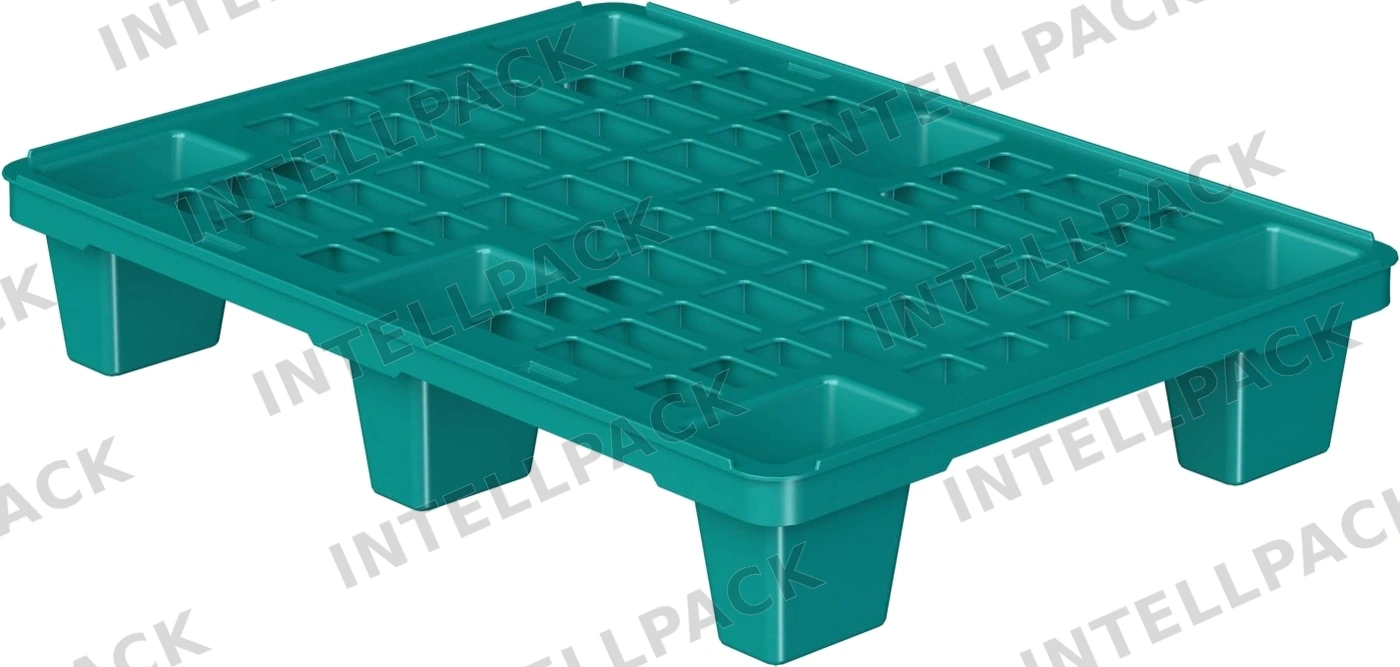 Пластиковый паллет 800x600x140 мм iPlast бирюзовый перфорированный на ножках с бортиком