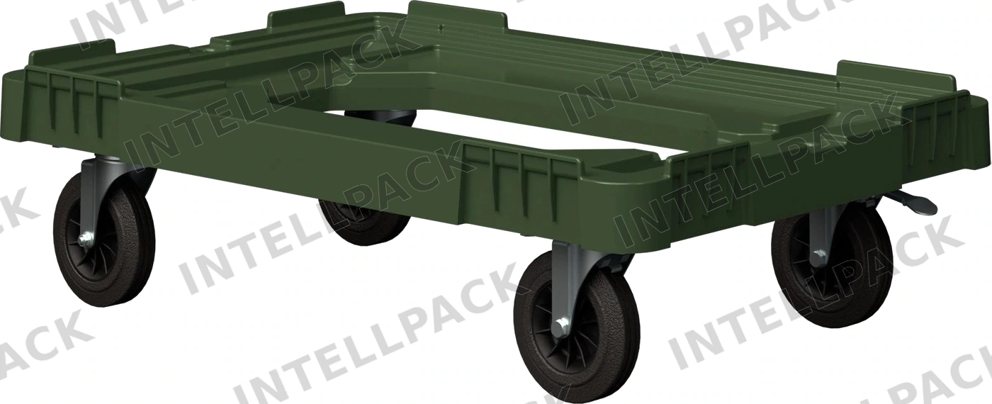 Складская тележка 620x420x185 мм iPlast зелёная 4-колёсная, без тормоза с отверстием